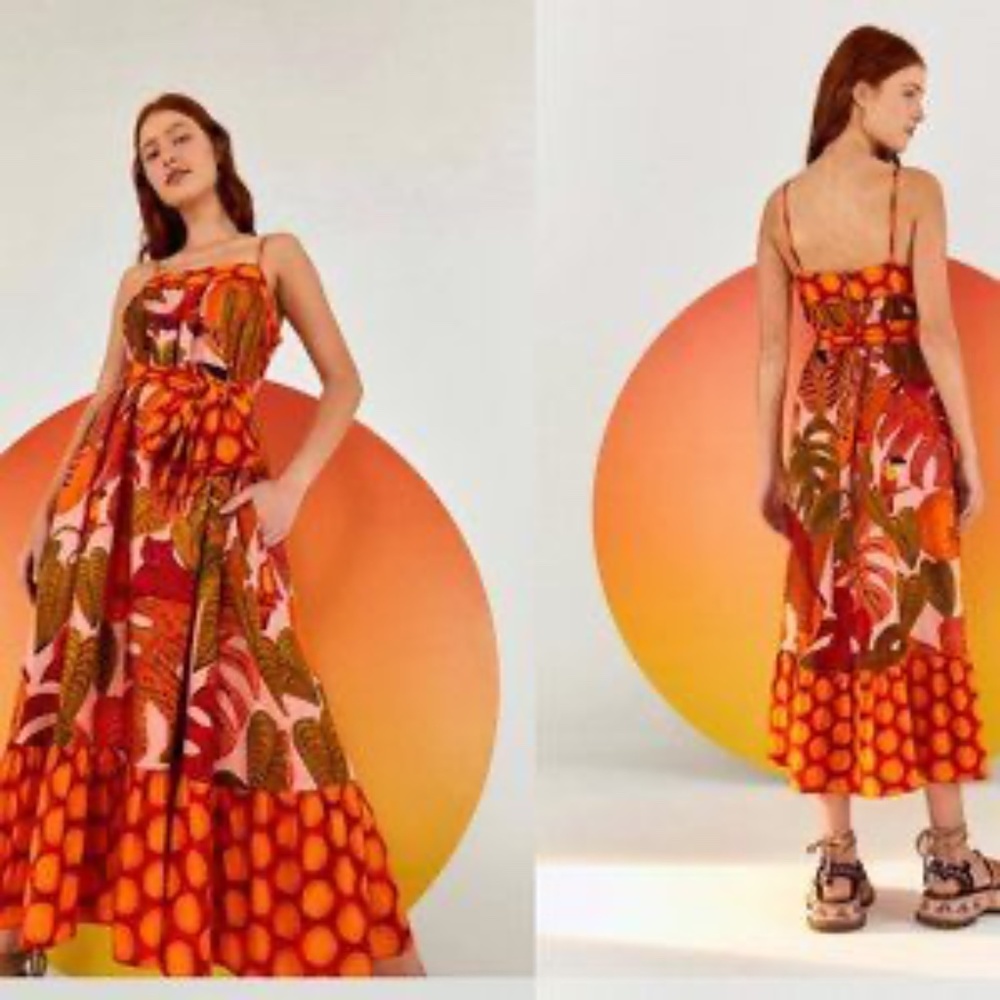 Farm Rio Summer Dream Belted Maxi Dress WITH POCKETS Small